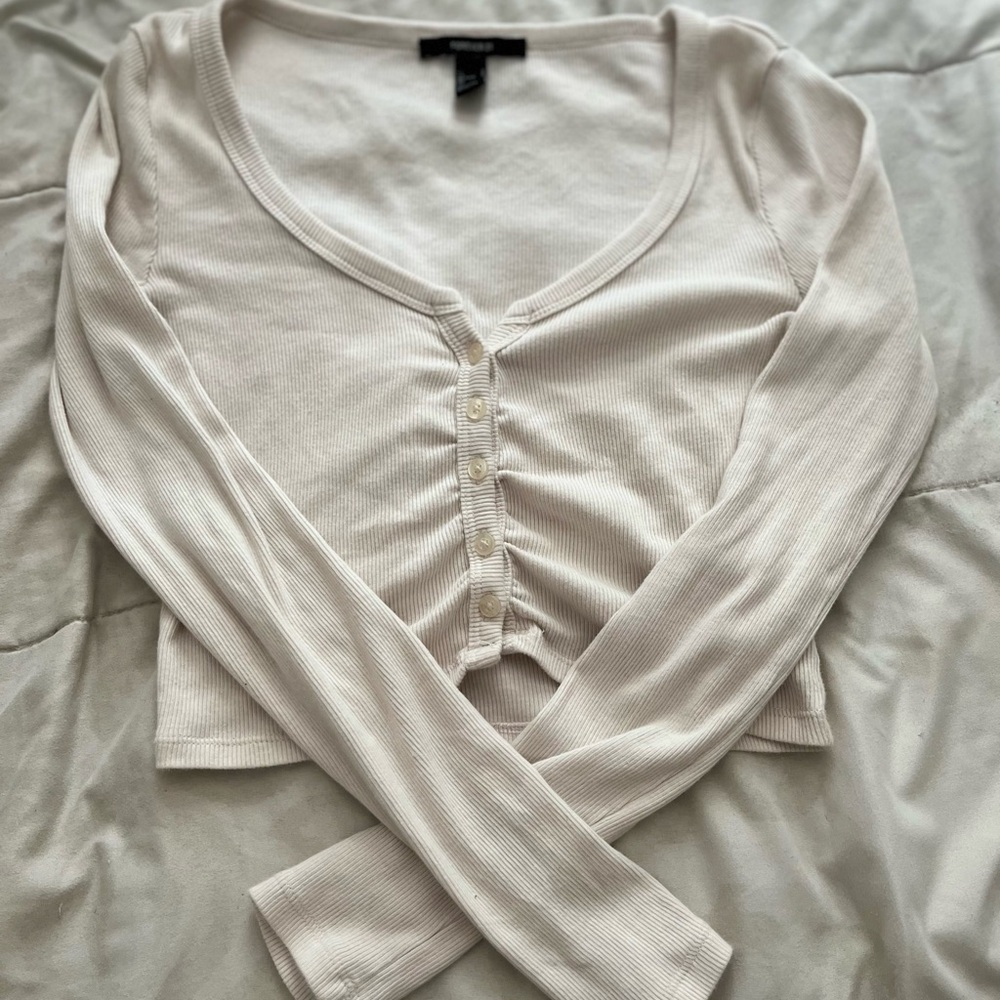 Forever 21 Cream Long Sleeve Top